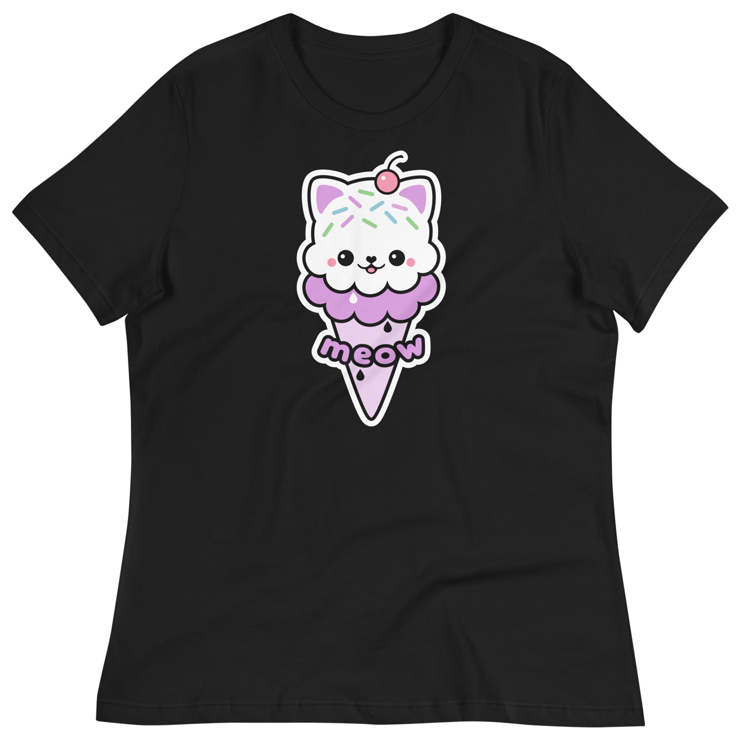 Cute Ice Cream Kitty Shirts sugarhai Black L